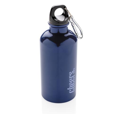 Aluminium Reusable Sports Water Bottle 400ml With Carabiner - Blue