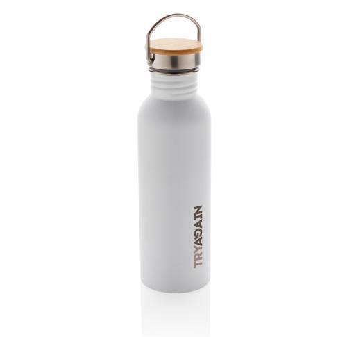 Custom Stainless Steel Water Bottles With Bamboo Lid - White Modern 