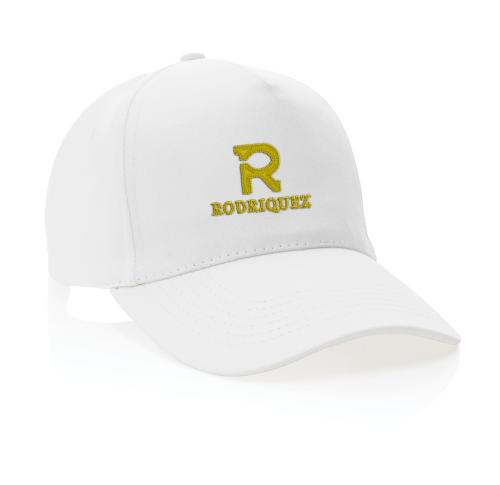 Printed Recycled Cotton Baseball Cap With AWARE™ Tracer Impact 5panel 280gr White