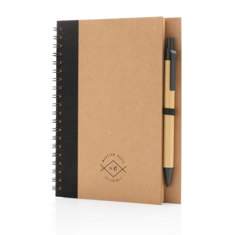 Kraft Spiral Wire Bound Notebook and Pen Set - Black