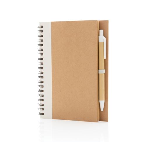Kraft Spiral Wirebound Notebook and Pen Set - White