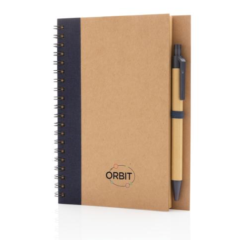 Kraft Spiral Wirebound Notebook and Pen Set - Blue