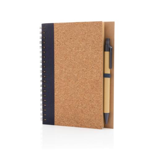 Custom Cork Spiral Notebook And Pen Set - Blue