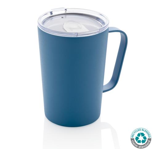 Branded  Recycled Stainless Steel Modern Vacuum Mug 420ml Blue With Lid