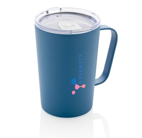 Branded  Recycled Stainless Steel Modern Vacuum Mug 420ml Blue With Lid