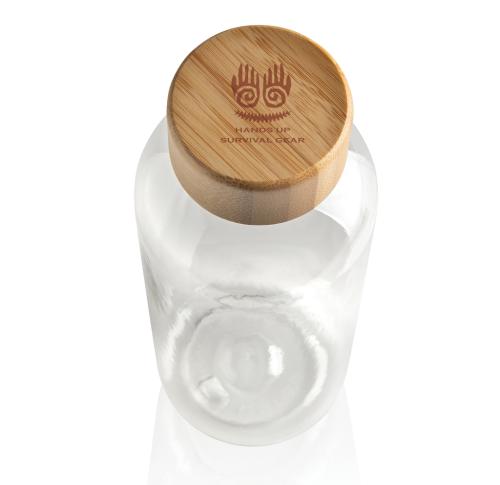 Custom Recycled Eco RPET Bottles With Bamboo Lid - Transparent