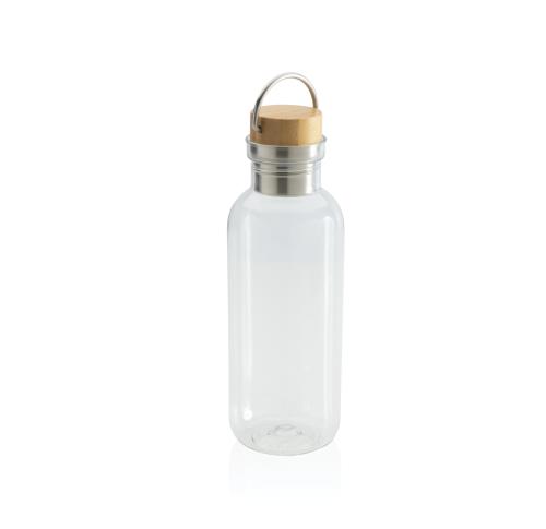 Branded Recycled Eco GRS Bottles With Bamboo Lid And Handle Clear