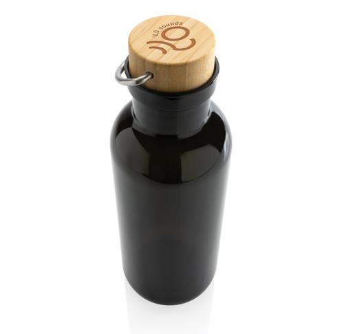 Printed Recycled Eco GRS Bottles With Bamboo Lid And Handle Black