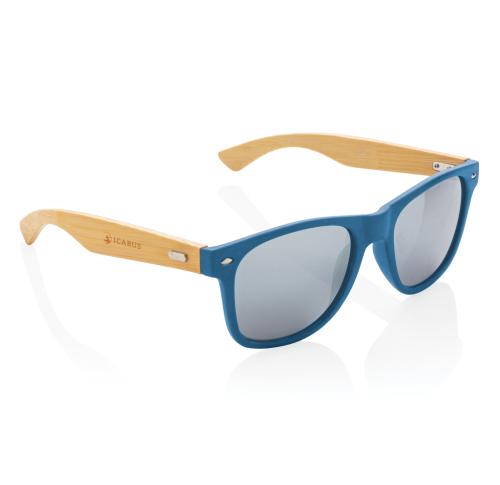 Promotional Branded Eco Bamboo And RCS Recycled Plastic Sunglasses - Blue
