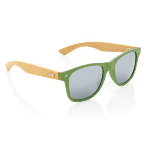 Branded Bamboo And RCS Recycled Plastic Sunglasses - Green Frame
