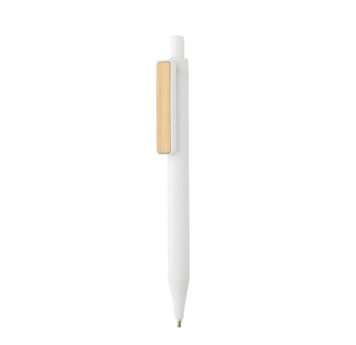 Reycycled Branded Pen With Bamboo Clip GRS RABS White