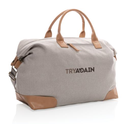 Branded Recycled Canvas Large Weekend Bag Impact AWARE™ 16 Oz. Grey