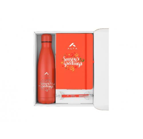 Gift Set Contains Insulated Metal 500ml Bottle, Matching Soft Touch Notebook & Pen