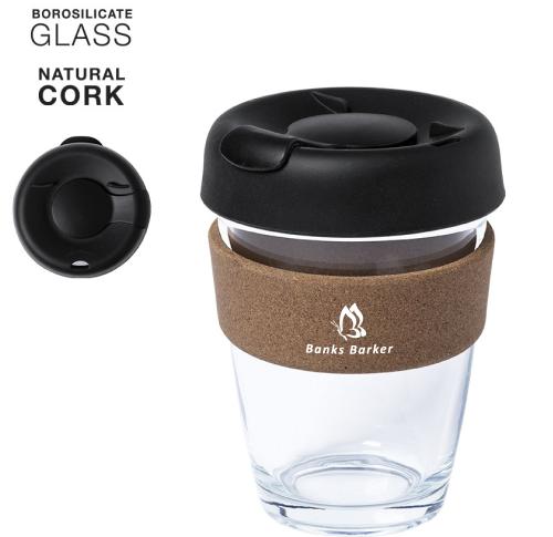 Takeaway Glass Coffee Cups 350ml Cork Band Printed Logo