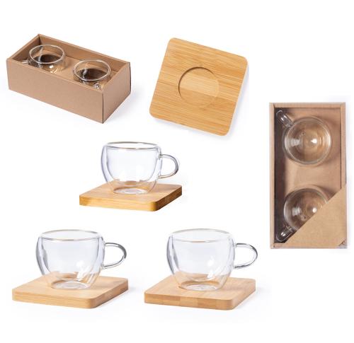 90ml Coffee / Tea Cups With Bamboo Coasters
