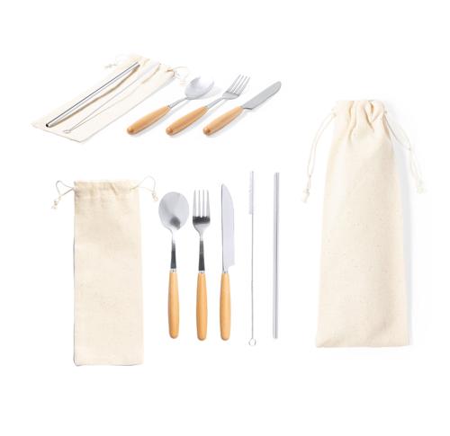 5 Piece Cutlery Set Stainless Steel And Straw Basuky