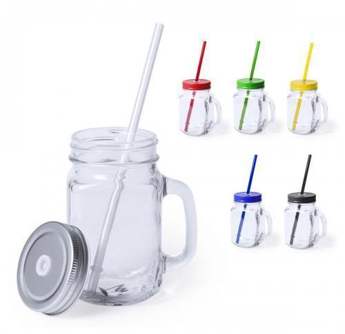 Branded Glass Screw Top Mason Jars Coloured Lid Matching Straw