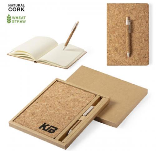Eco Cork Notebook & Wheat Straw Pen Cardboard Gift Box