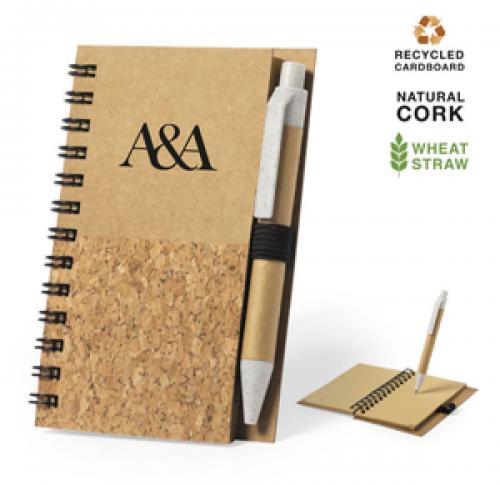 Customised Eco Friendly Recycled Card & Cork Notebooks & Matching Wheat Straw Pen