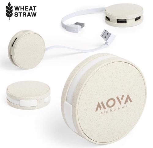 Branded Eco Friendly USB Hubs Wheat Straw 4 Ports