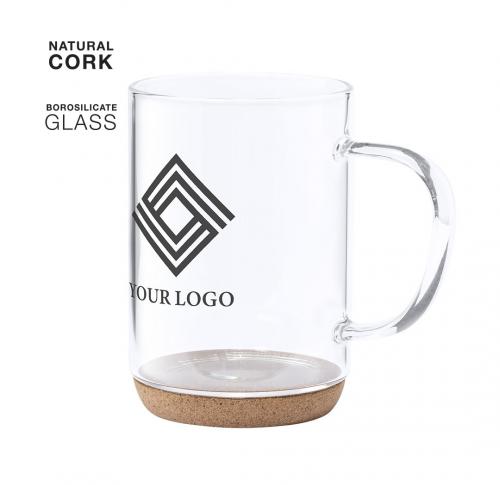 Printed Glass Coffee Mugs Cork Base 450ml