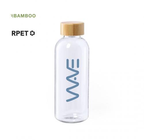 Printed Eco Recycled Plastic Water Bottles 600ml Wooden Screw Cap