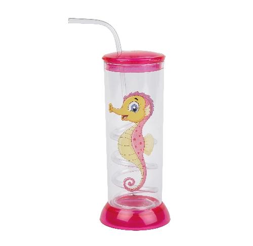 Children's Plastic Seahorse Design Tumbler & Straw