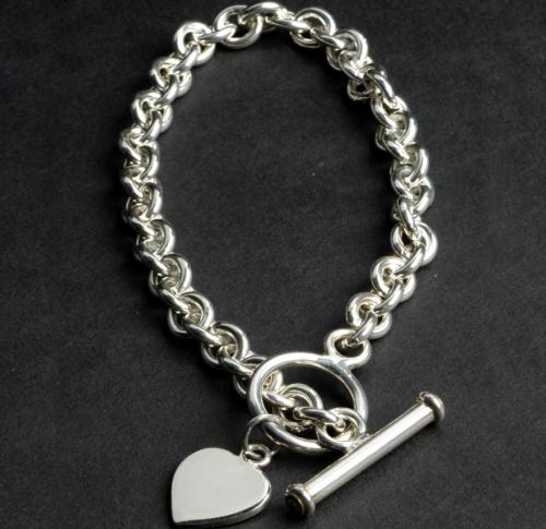 Sterling Silver Heart Charm Toggle Bracelet 