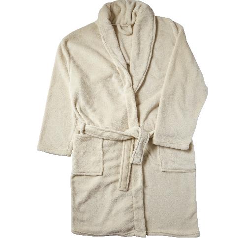Branded Fleece Bathrobe With Two Front Pockets Beige