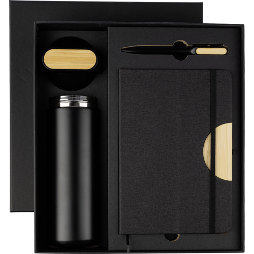 Executive Branded Black carton gift set (3pc), Bottle, Notebook and Pen