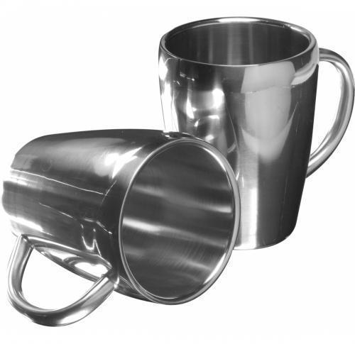 Branded Set Of Two Stainless Steel Coffee Mugs 200ml