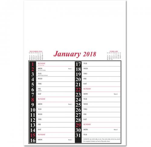 Printed Memo Wirobound - Red/Black Wall Calendars 2025