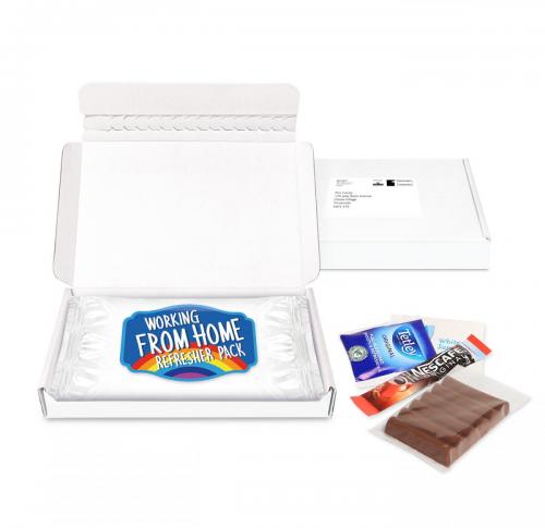 Letterbox Pack Large - Tea Bags, Coffee Sachets, Sugar & Chocolate Bar – Midi Postal Box - Large Refresher Pack - PAPER LABEL