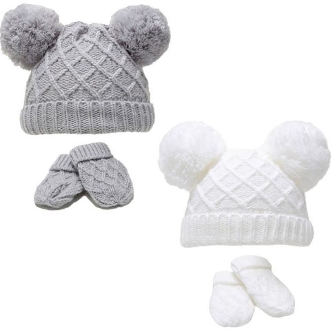 Personalised Baby Pom-Pom Hat & Mitten Set 0-6 Months