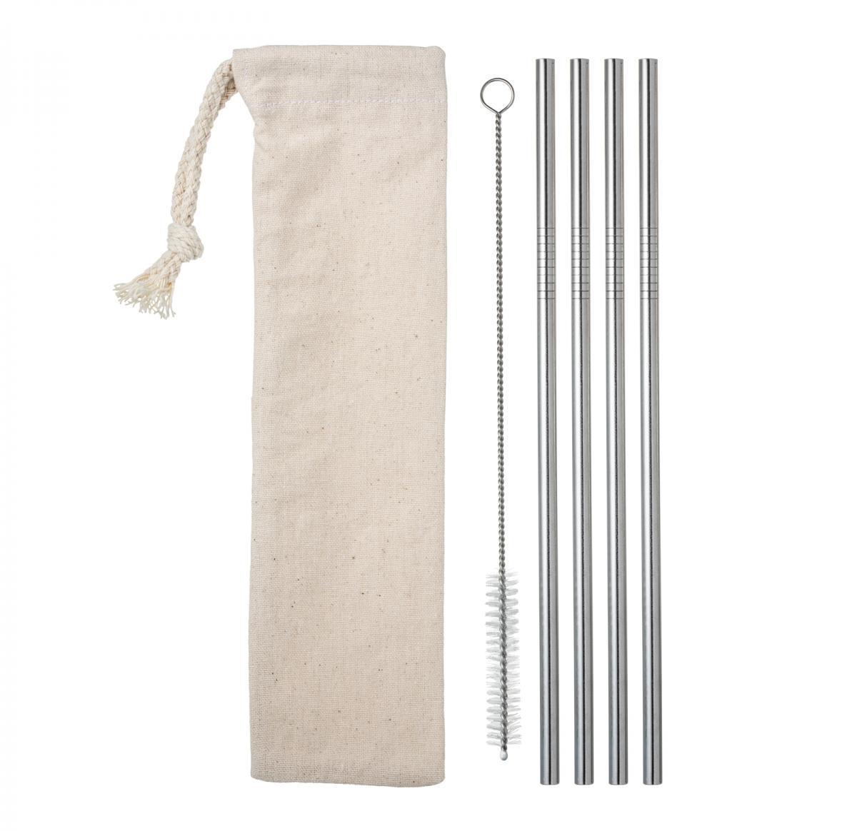 4 Stainless Steel Straws, Cleaning Brush & Pouch