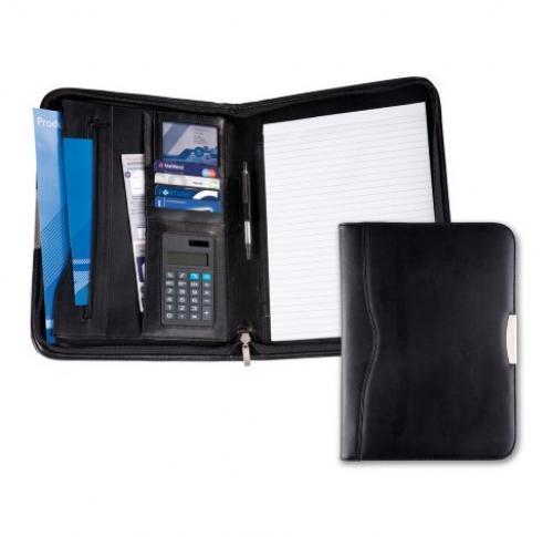 Custom Printed Leather A4 Deluxe Zipped Conference Folders With Calculator