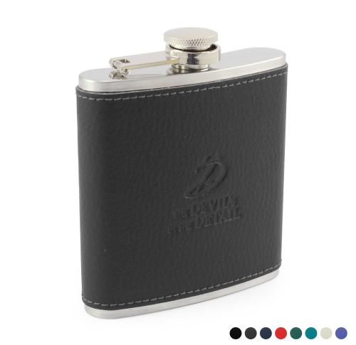 Hip Flask with a Recycled ELeather Wrap, made in the UK in a choice of 8 colours.