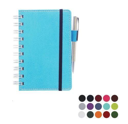 Belluno PU Colours Deluxe A6 Wiro Notebook with soft touch leather look cover to both sides, Elastic Strap to close, Elastic Pen Loop, Clear interior pocket, lined ivory paper.