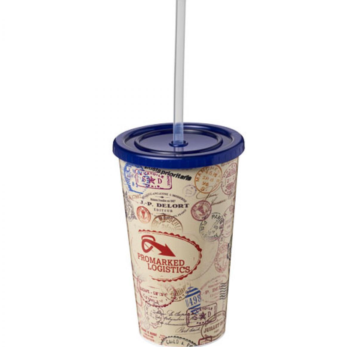 Custom Brite-Americano® 350 Ml Double-walled Stadium Cups With Straws