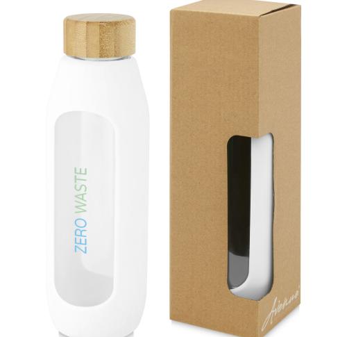 Printed Borosilicate Glass Water Bottle With Silicone Grip 600 Ml 